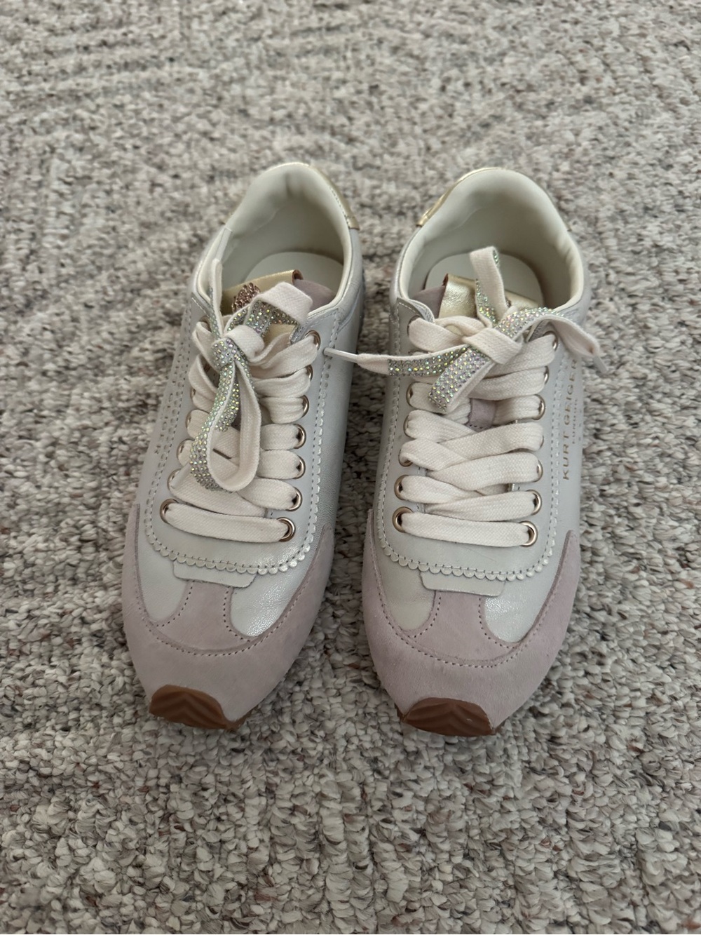 Kurt Geiger Rhinestone Lace-Up Sneakers in Light Pink